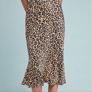 Anthropologie Satin Cheetah Midi Skirt - 2P
